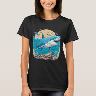 T-shirt Grand requin blanc nageant avec de petits poissons