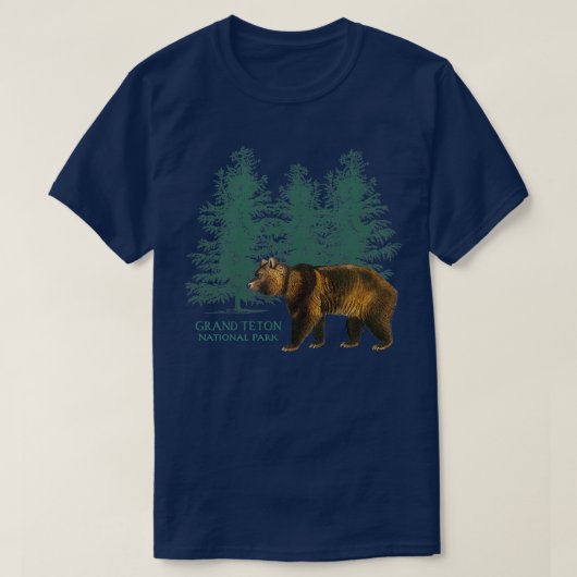 T-shirt Grand Teton National Park Wyoming Bear Trees Retro (Design devant)