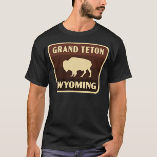 T-shirt Grand Teton Wyoming Retro Buffalo Badge Brown