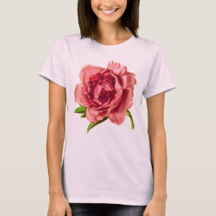 T-shirt Grande Fleur de Pivoine Rose Corail