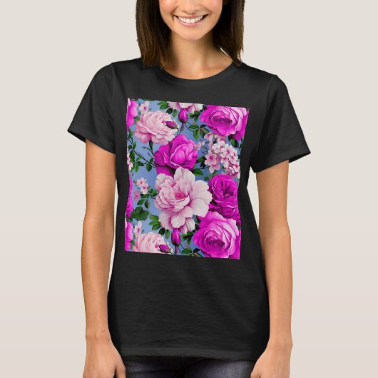 T-shirt Grande Fleur Rose rétro violet (Devant)