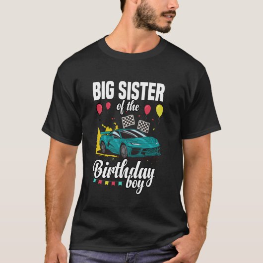 T-shirt Grande Soeur de l'Anniversaire Boy Racing Car (Devant)