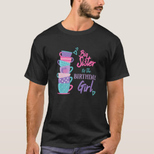 T-shirt Grande Soeur De L'Anniversaire Fille Tea Party Cor