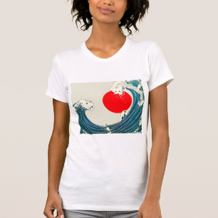 T-shirt GRANDE VAGUE ET ROUGE SOLEIL Bleu Blanc Nautique