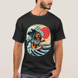 T-shirt Grande Vague Kanagawa Bloodhound chien Surfing