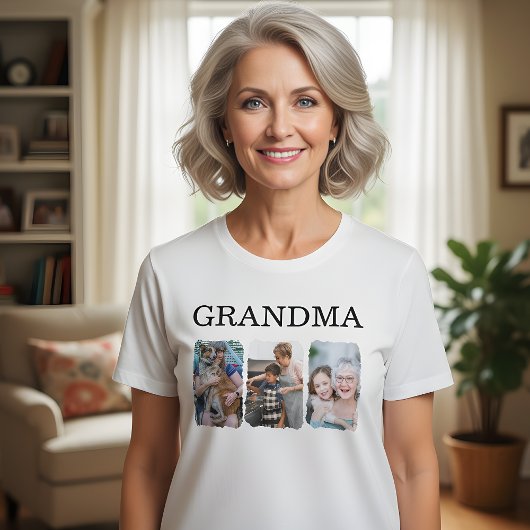 T-shirt Grandma 3 Photos Collage Tee, Personalized Family