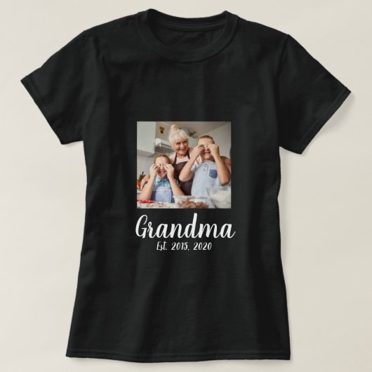 T-shirt Grandma Established White Script Photo (Design devant)