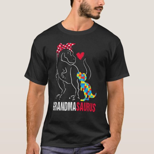 T-shirt Grandmasaurus Rex Dinosaur Grandma Saurus Autisme  (Devant)