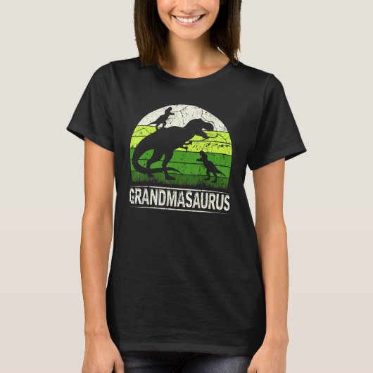 T-shirt Grandmasaurus T Rex 2 Deux enfants Dinosaure Fête  (Devant)