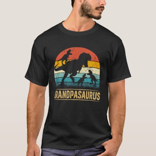 T-shirt Grandpa Dinosaur T Rex Grandpasaurus 3 Enfants Pèr (Devant)