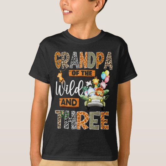 T-shirt Grandpa Of The Wild And Three 3rd Birthday Boy Saf (Devant)
