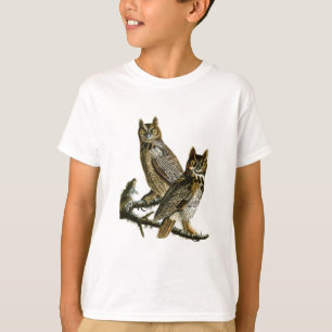 T-shirt Grands oiseaux de John Audubon de hibou à cornes