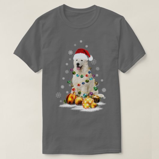 T-shirt Grands Pyrénées Lumières de chien Noël Matching Fa (Design devant)