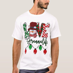 T-shirt Granna Snowman Love Granna Life Noël Red Plai