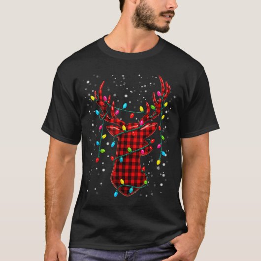 T-shirt Graphic Plaid Rudolph Christmas Tree Light Xmas Me (Devant)