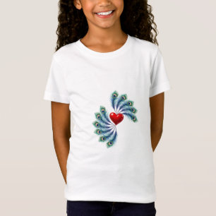 T-Shirt Graphique à Cœur et Plume de Paon Amour