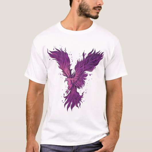 T-shirt graphique à l'oiseau phénix violet volant (Devant)