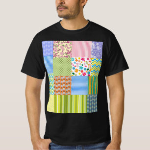 T-Shirt Graphique à Motif Patchwork Coloré