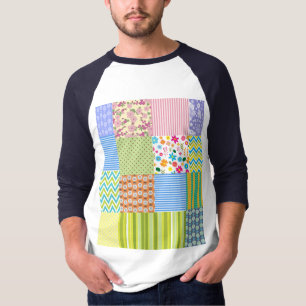 T-Shirt Graphique à Motif Patchwork Coloré
