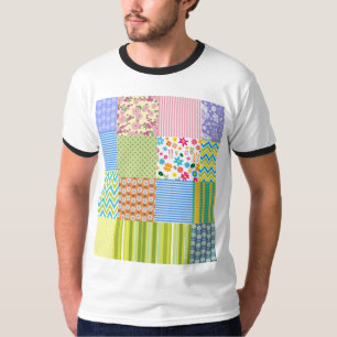 T-Shirt Graphique à Motif Patchwork Coloré