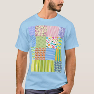 T-Shirt Graphique à Motif Patchwork Coloré