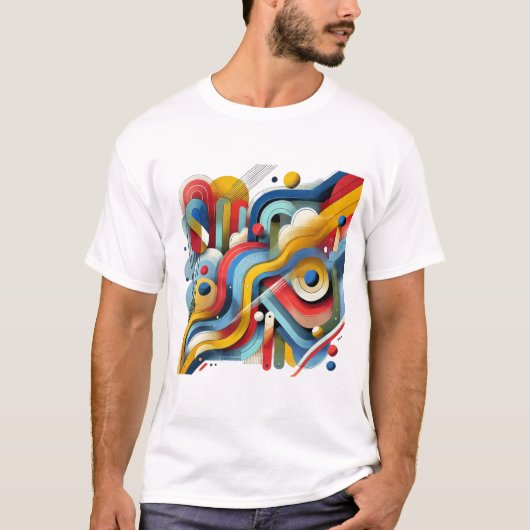 T-shirt Graphique Abstrait Coloré Blanc (Devant)