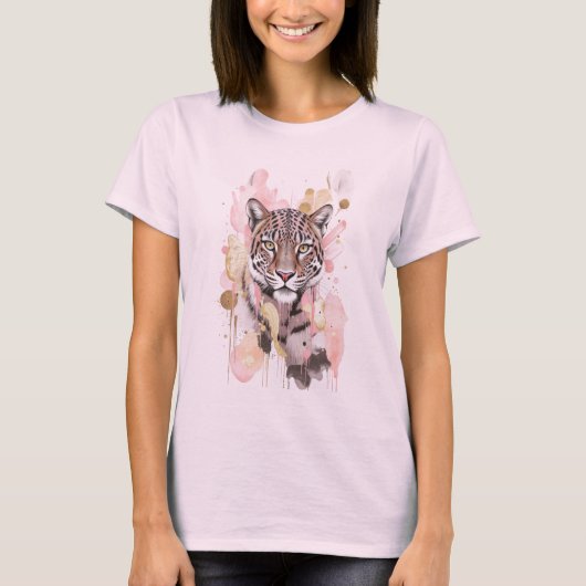 T-shirt Graphique abstrait léopard guépard or rose (Devant)