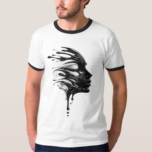 T-Shirt Graphique Art Visage Liquide Abstrait (Devant)
