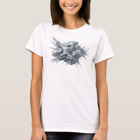 T-shirt graphique aux cubes abstraits argentés exp (Devant)