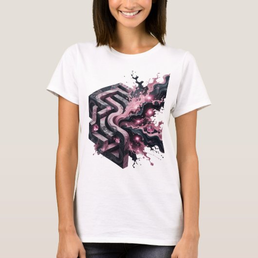T-shirt graphique avec art abstrait rose moderne (Devant)