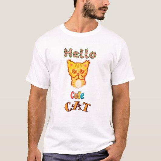 T-shirt graphique avec un visage de chat Kawaii mi (Devant)