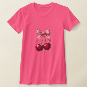 T-Shirt Graphique Cerise à Ruban Esthétique Coqu