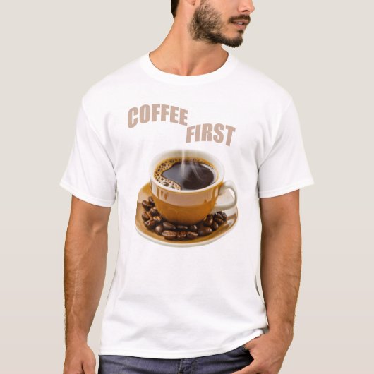 T-shirt graphique Coffee First pour hommes (Devant)
