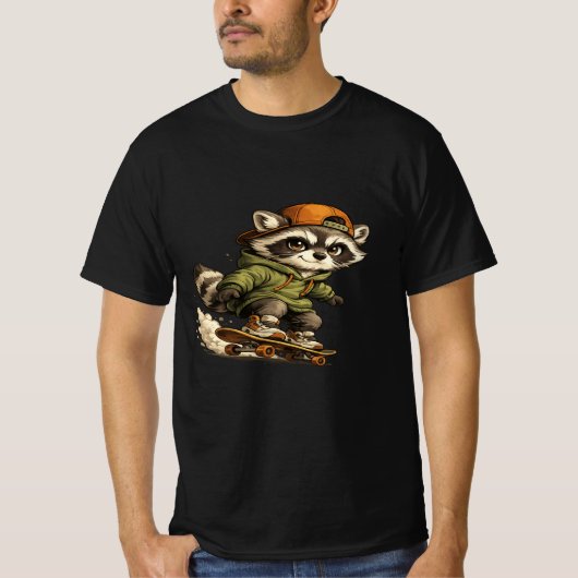 T-Shirt Graphique Cool Raccoon Skateboard (Devant)