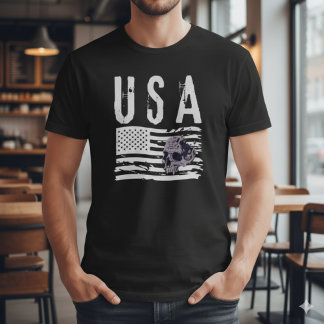 T-Shirt Graphique Crâne Drapeau USA en Distress