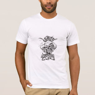 T-Shirt Graphique Crâne Vintage avec Fusils Croisé