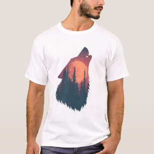 T-Shirt Graphique Crépuscule de la Forêt du Loup S