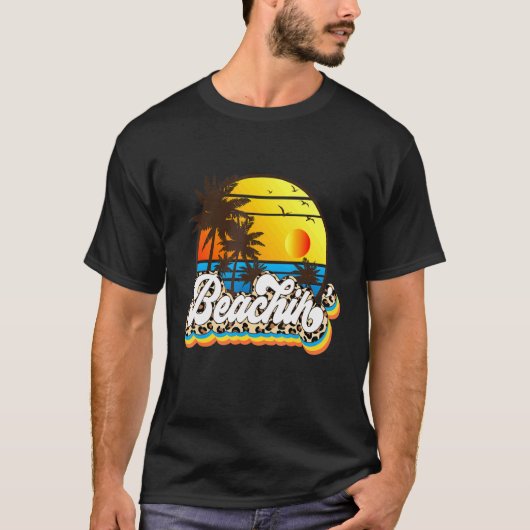 T-shirt Graphique de coucher de soleil de léopard de plage (Devant)