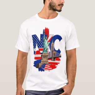 T-shirt Graphique de la skyline patriotique de NYC New Yor