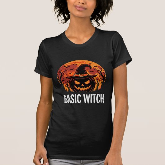 T-shirt Graphique de lune de citrouille de sorcière de bas (Devant)