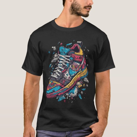 T-shirt Graphique de mode de rue de baskets explosives col (Devant)