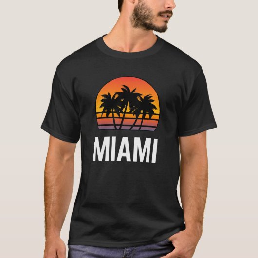 T-shirt Graphique de palmier à coucher de soleil de Miami  (Devant)