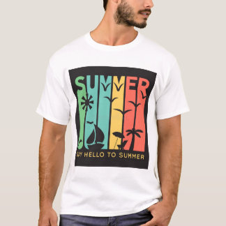 T-shirt Graphique de silhouette de plage d'été de coucher