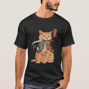T-shirt Graphique de tatouage japonais Samurai Ninja Cat K