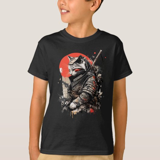 T-shirt Graphique de tatouage japonais Samurai Ninja Cat K (Devant)