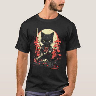 T-shirt Graphique de tatouage rétro de chat ninja samouraï