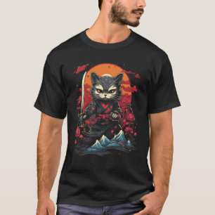 T-shirt Graphique de tatouage rétro de chat ninja samouraï