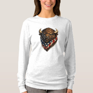 T-shirt Graphique de tête de buffle patriote américain