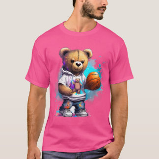 T-shirt Graphique d'ours en peluche de basket-ball pour en