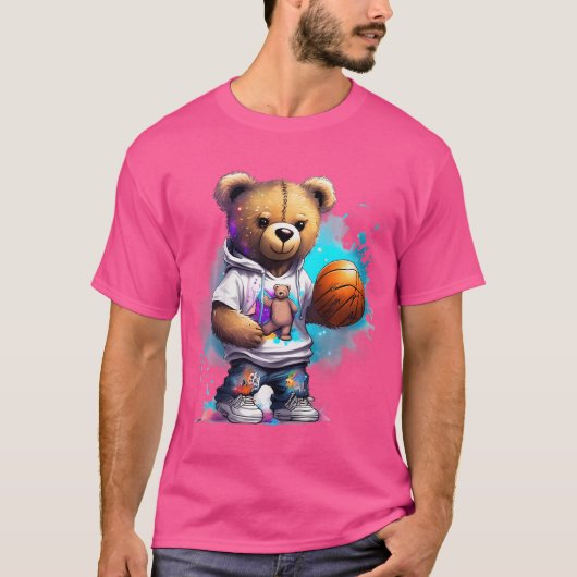 T-shirt Graphique d'ours en peluche de basket-ball pour en (Devant)